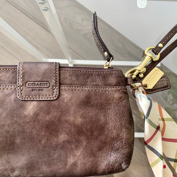 Coach Metallic Bronze Leather and Silk Tie Clutch - Picture 3 of 5